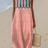 Lírio | Vestido Midi Listrado em Tons Pastel