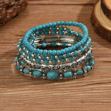 Conjunto de pulseiras boho com pedras turquesas