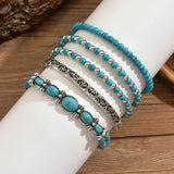 Conjunto de pulseiras boho com pedras turquesas