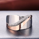 Anel vintage em ouro rosa e prata com zircão