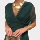 Florendra | Vestido Longo com Padrão Floral e Decote em V